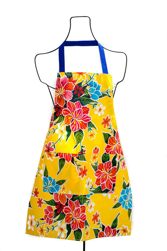 OILCLOTH APRON HIBISCUS YELLOW