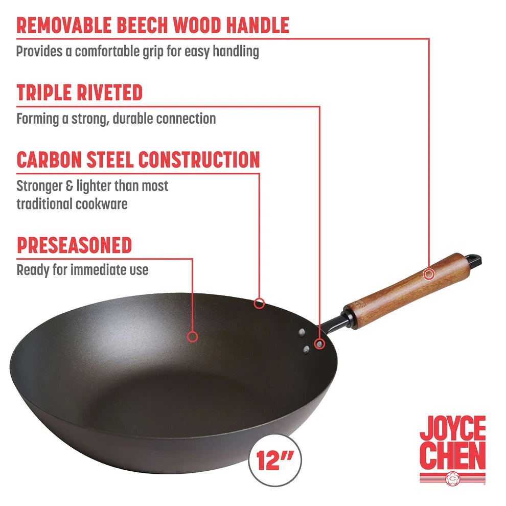 CARBON STEEL PRE-SEASONED WOK 12"