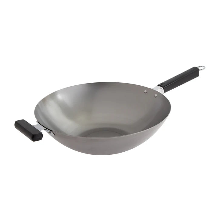 JOYCE CHEN PRO SERIES UNCOATED CARBON STEEL FLAT BOTTOM WOK 14"