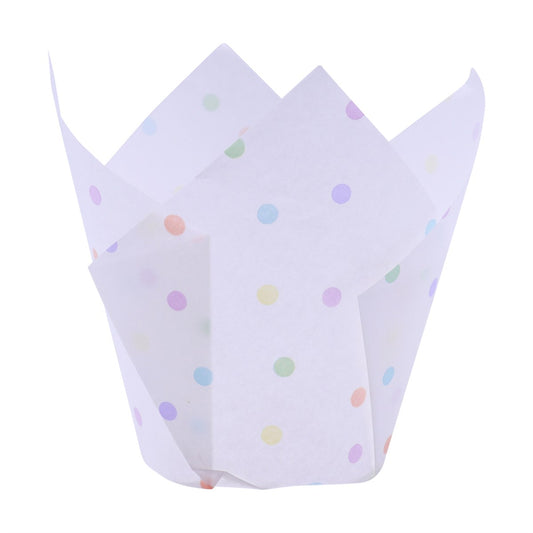 TULIP MUFFIN CASES - RAINBOW POLKA DOTS 24/CT