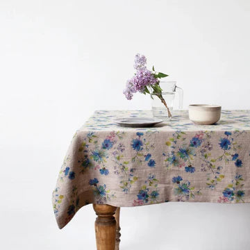 TABLECLOTH FLOWERS ON NATURAL LINEN 55"X 98"
