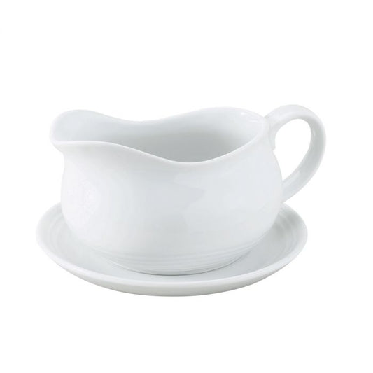 PORCELAIN GRAVY BOAT/SAUCER 24 OZ