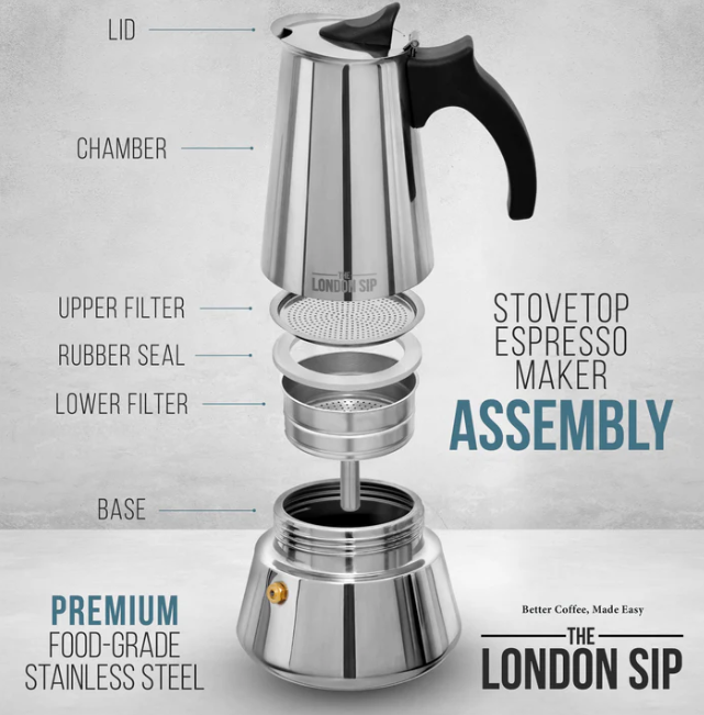 LONDON SIP STAINLESS ESPRESSO MAKER 3 CUP
