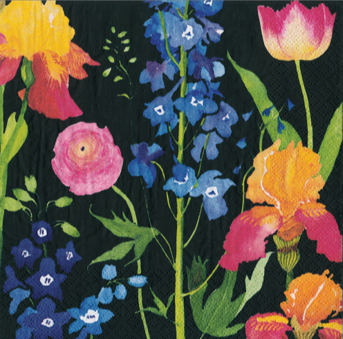 Last One!  LUNCHEON NAPKIN SUMMER GARDEN BLACK
