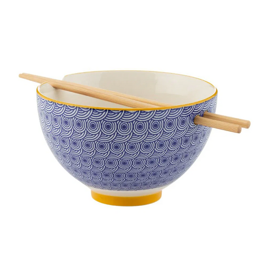 NOODLE BOWL W/CHOPSTICKS BLUE