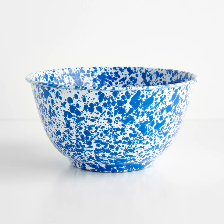 ENAMEL SERVING BOWL BLUE SPLATTER