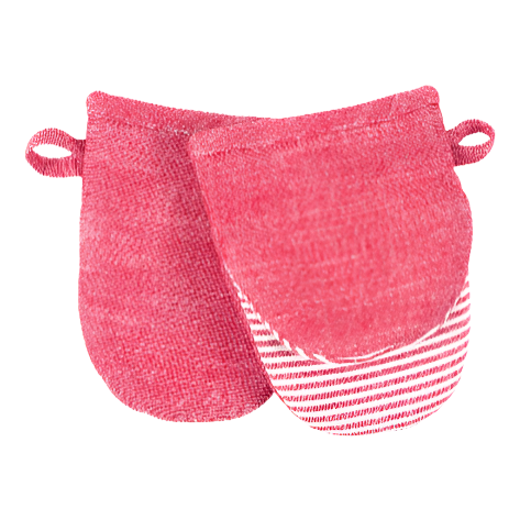 STRADA PRINTED SILCONE/CHAMBRAY MINI MITTS S/2 RED