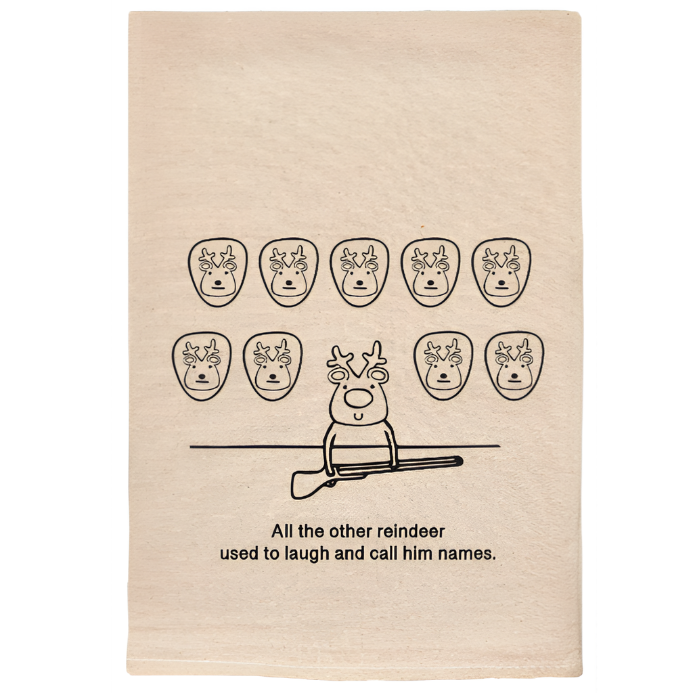 REINDEER GAMES COMICAL KITCHEN TEA TOWEL