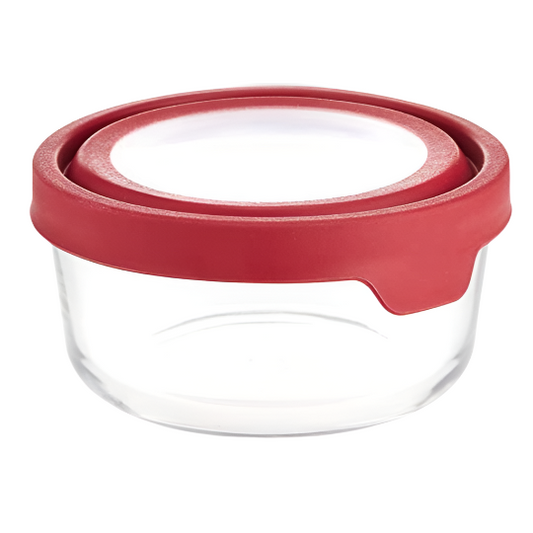 GLASS STORAGE ROUND 4 CUP RED