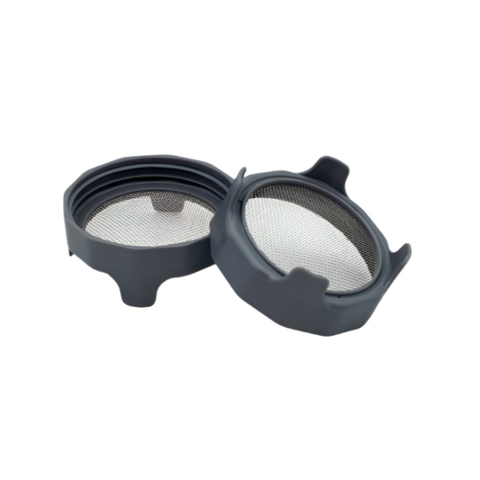 RUST PROOF SPROUTING LID WITH BUILT-IN STAND FOR WIDE MOUTH: CHARCOAL GRAY WITH JAR
