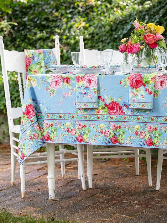 APRIL CORNELL OUTDOOR TABLECLOTH COTTAGE ROSE BLU 54X54"