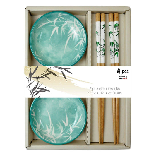 BAMBOO CHOPSTICKS & SAUCE DISH SET