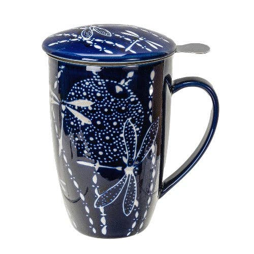 DRAGONFLY DESIGN 15OZ TEA MUGS WITH LID AND INFUSER FOR LOOSE LEAF TEA (4/32)