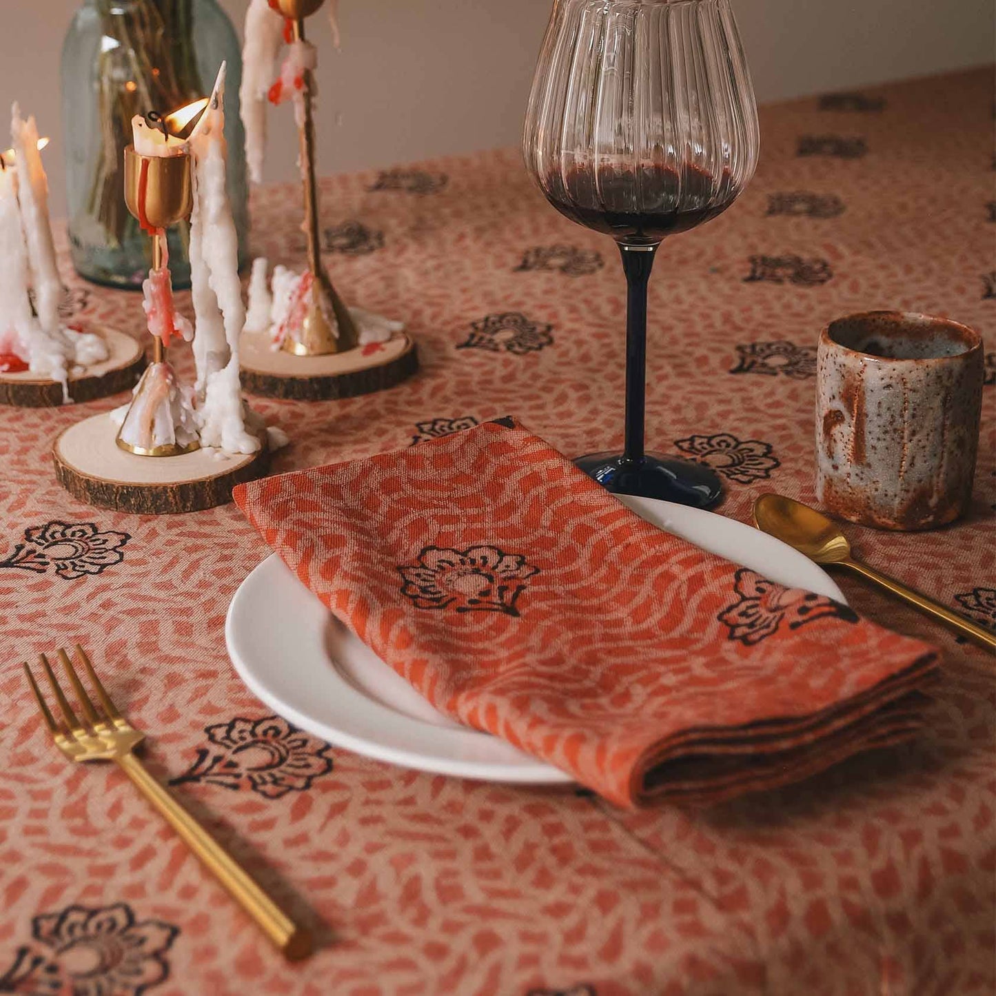 Floral Cloth Napkins, Block Printed, Organic Cotton | Omelia