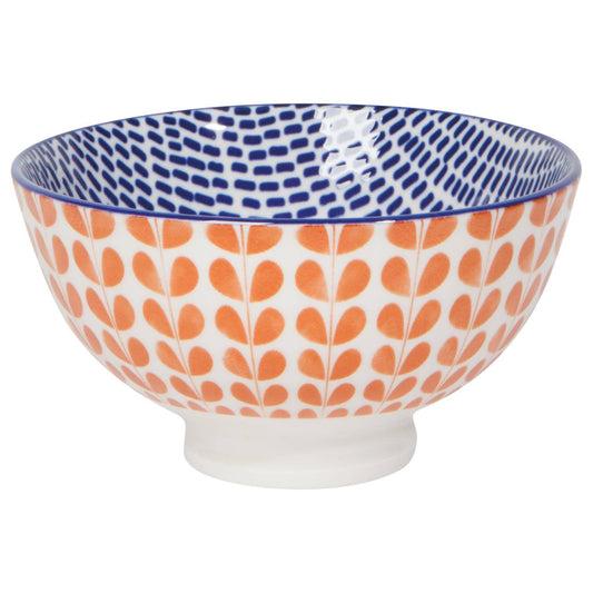 ORANGE BLUE BLOSSOM STAMPED BOWL 4”