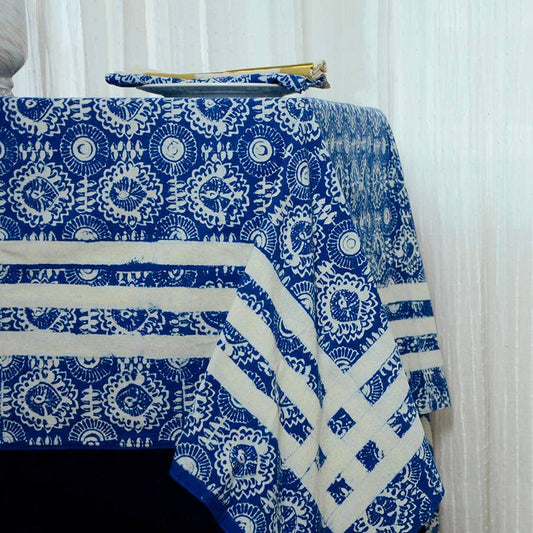BLUE COTTON COASTAL BOHO TABLECLOTH