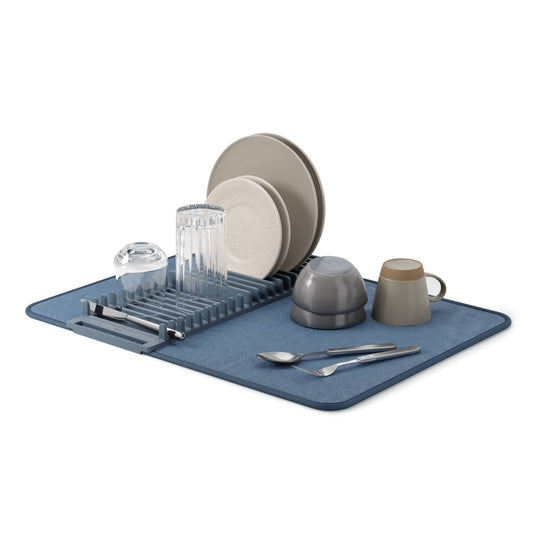 UDRY DISH RACK WITH DRYING MAT: SLATE BLUE