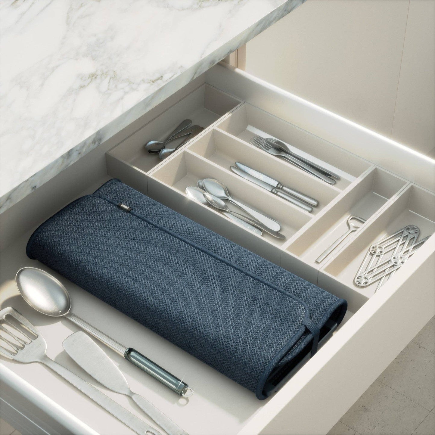 UDRY DISH RACK WITH DRYING MAT: LINEN