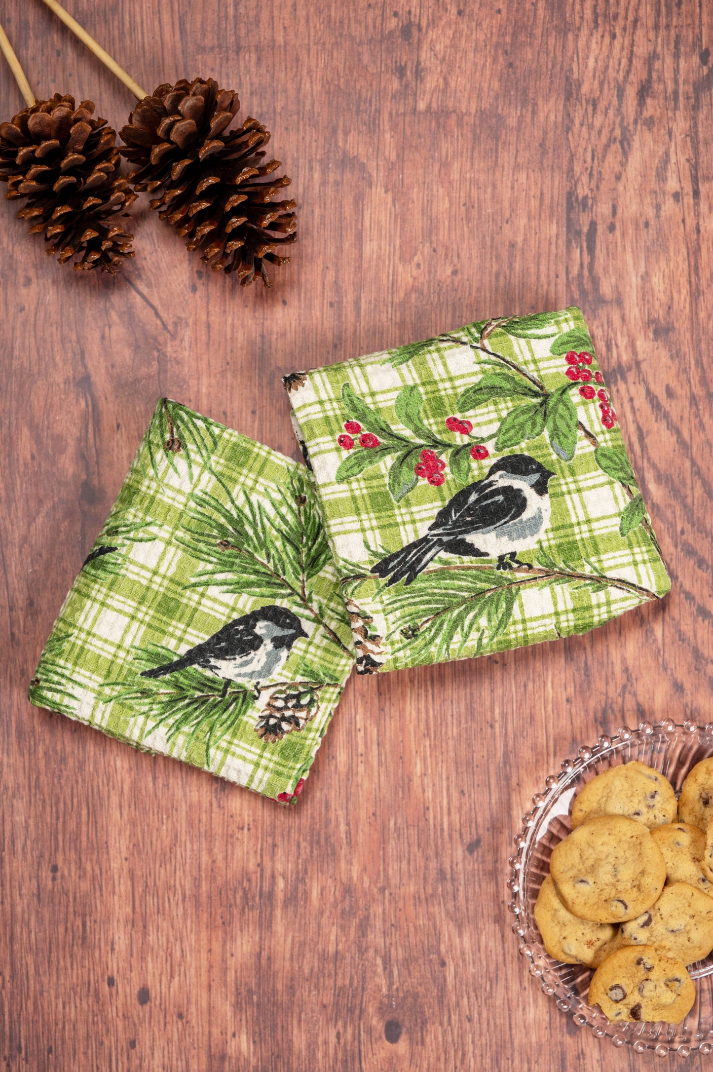 Chickadee Check Tea Towel- Green