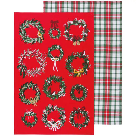 DISHTOWEL SET OF 2 WREATHS