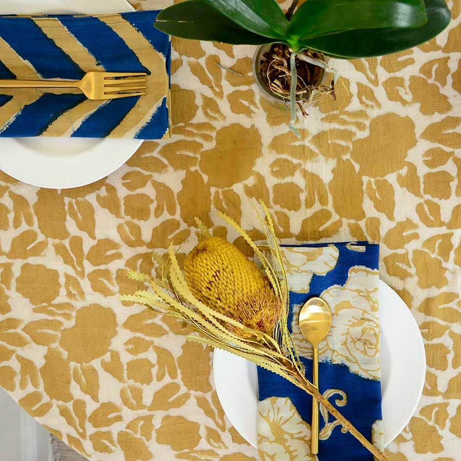 YAN BLOCK PRINT ORGANIC COTTON LARGE CLOTH TABLECLOTH: 56"X84"