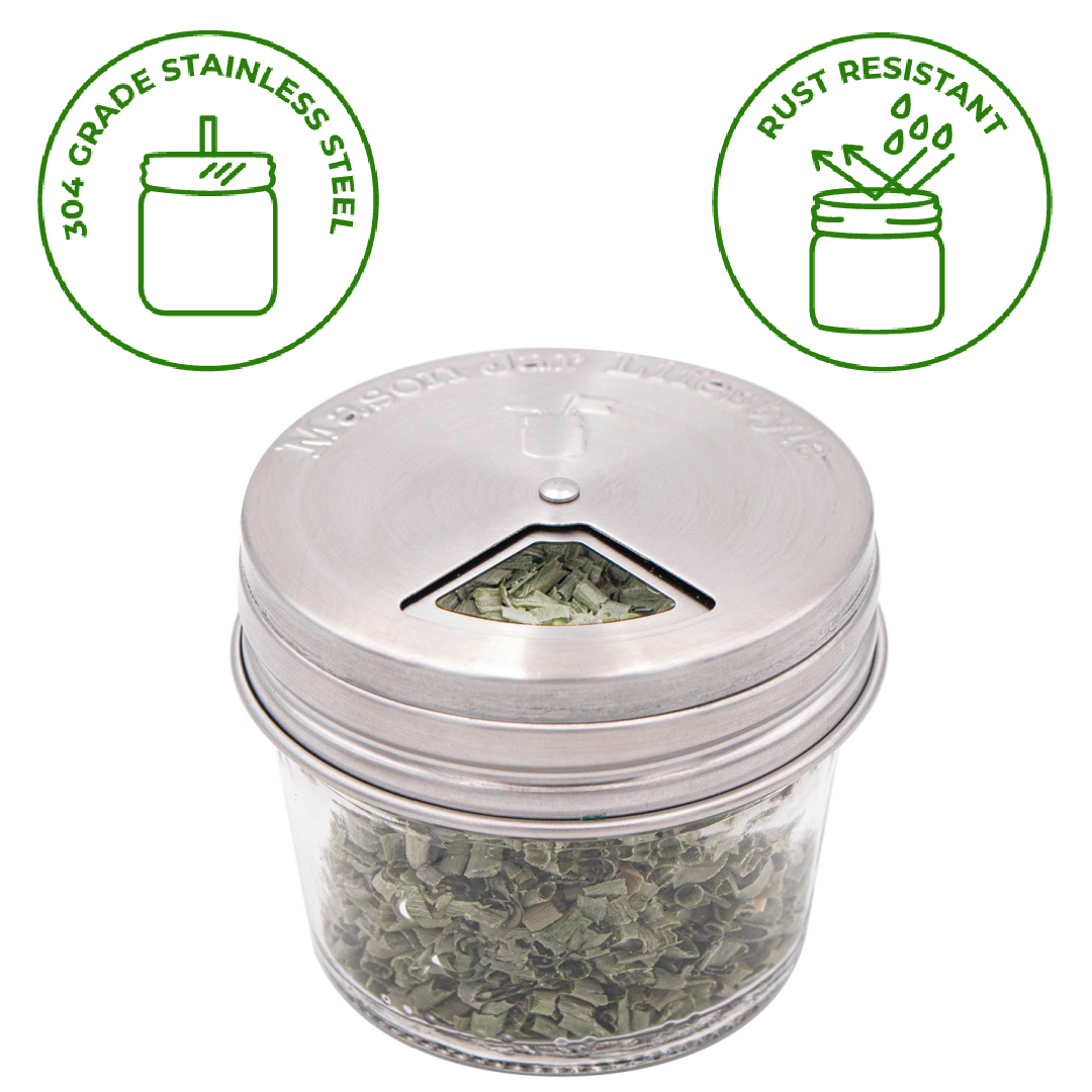 4 PACK STAINLESS STEEL SPICE LIDS: REGULAR MOUTH