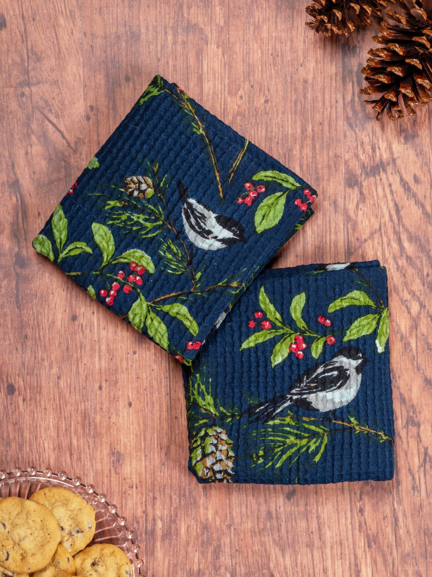 Chickadee Tea Towel-Navy
