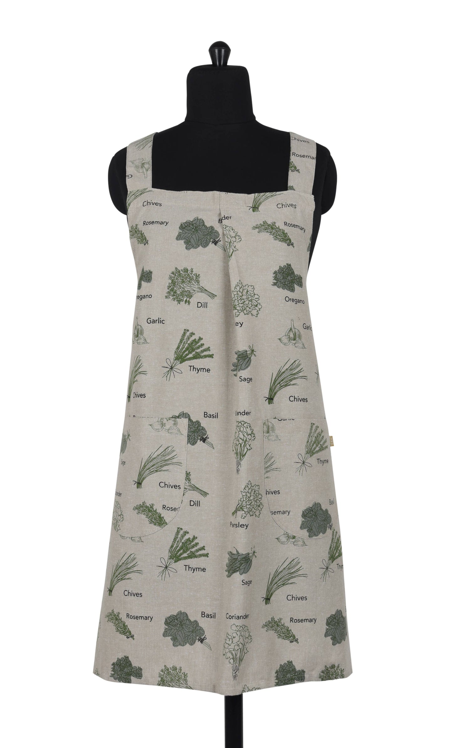 LONG PINAFORE APRON GREEN HERBS