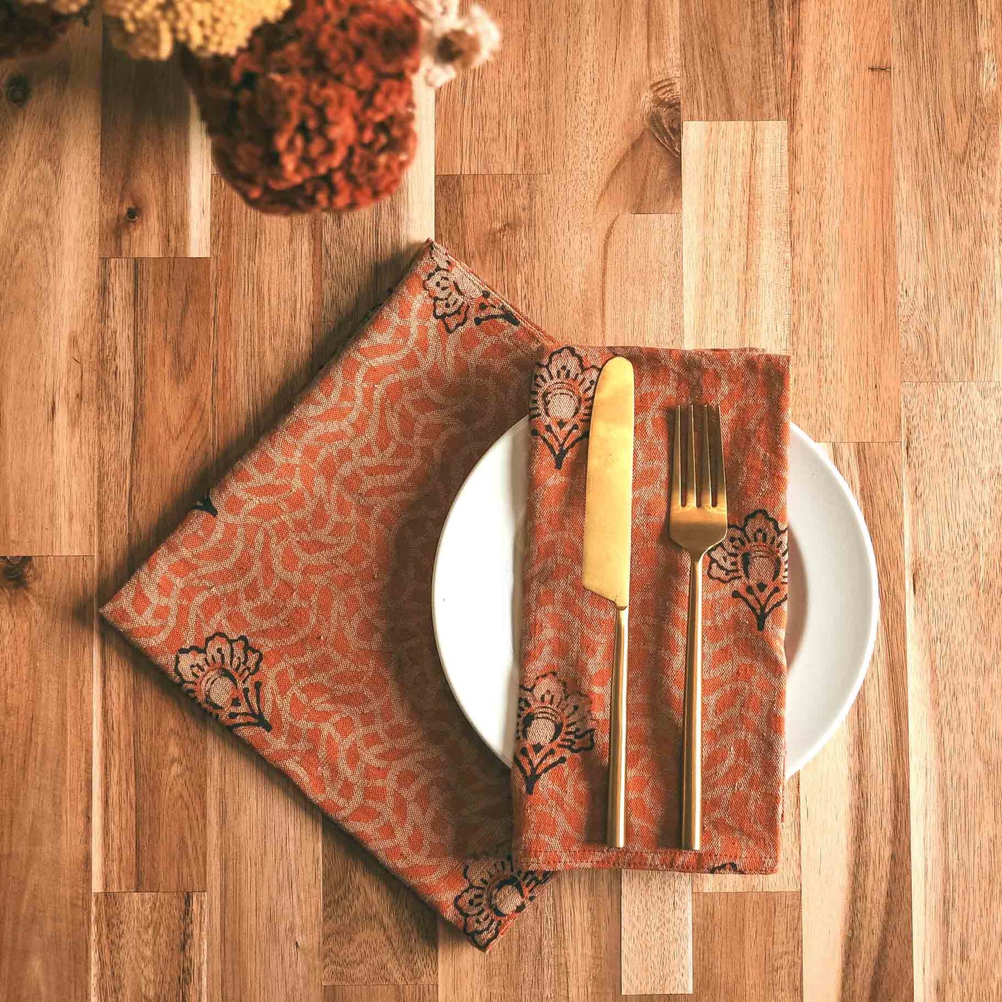 Floral Cloth Napkins, Block Printed, Organic Cotton | Omelia