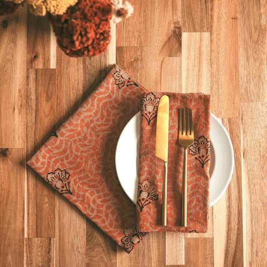 Floral Cloth Napkins, Block Printed, Organic Cotton | Omelia