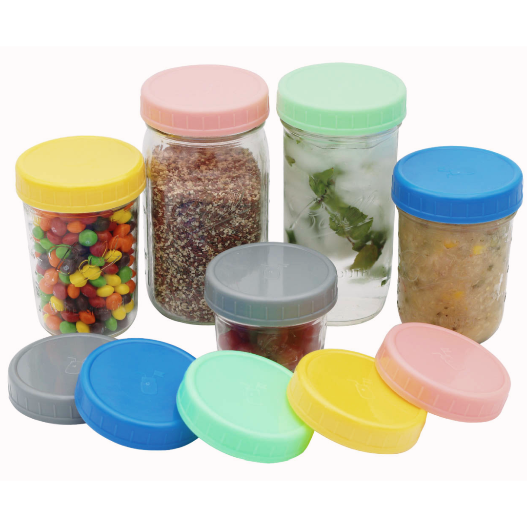 MJL LEAK PROOF PLASTIC STORAGE LIDS FOR MASON JARS: WIDE MOUTH