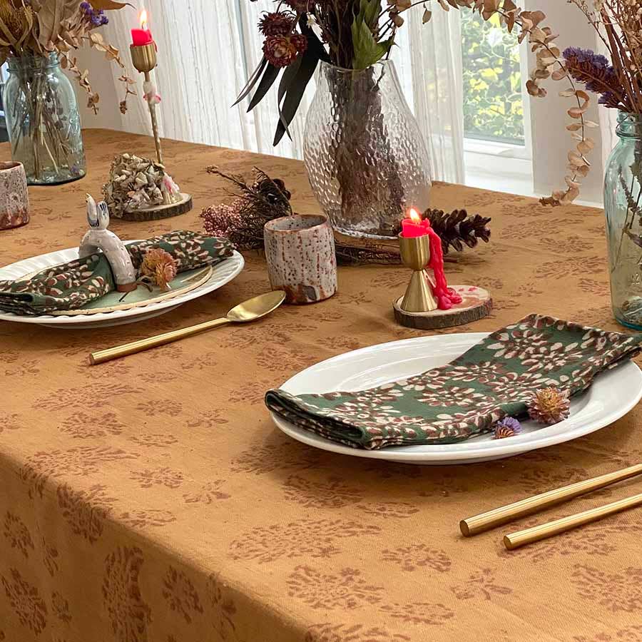 Organic Cotton Tablecloth, Block Print Floral | Marigold: 56"x108"