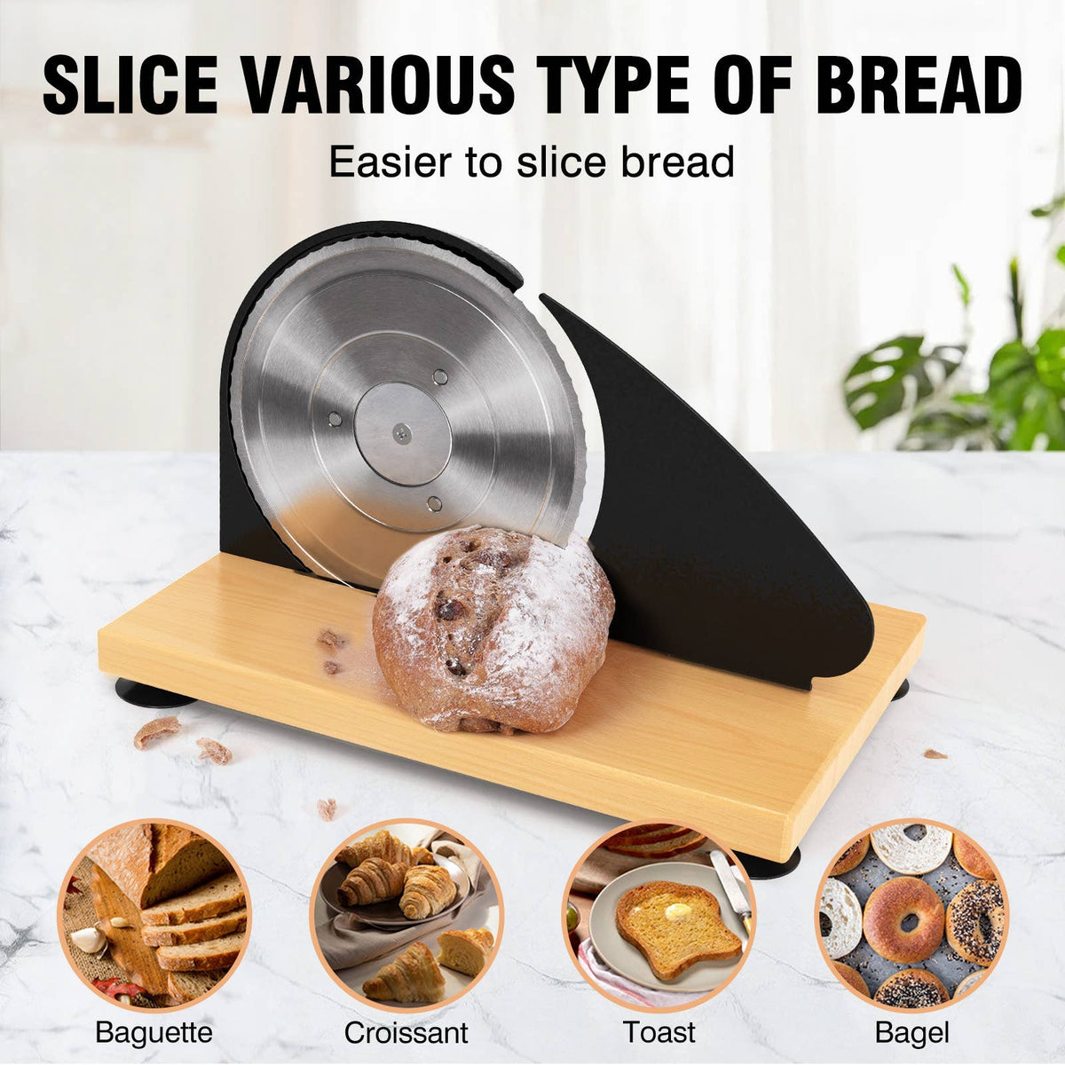 MANUAL BREAD SLICER ADJUSTABLE THICKNESS BLACK