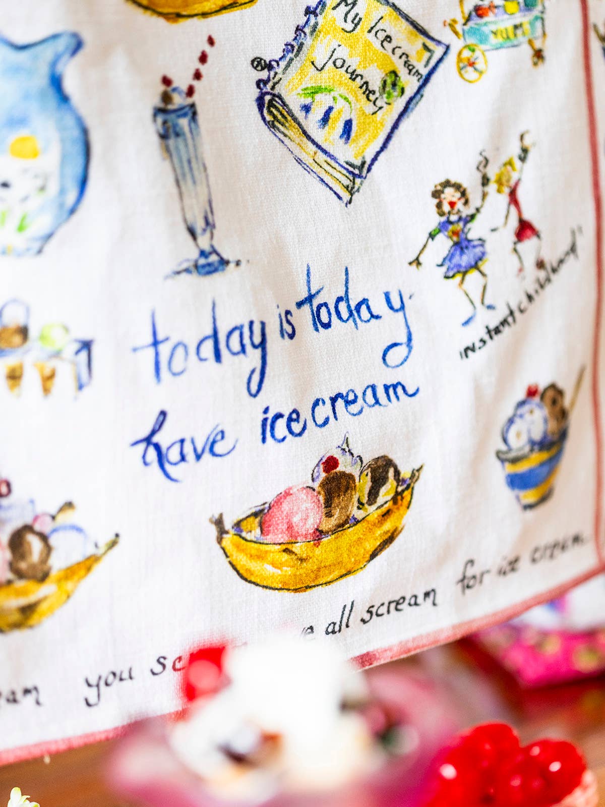 Ice Cream Watercolor Tea Towel