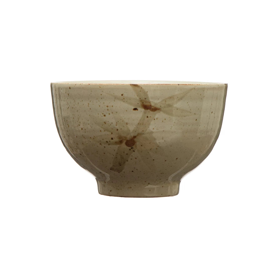 STONEWARE BOWL HAND PAINTED BAMBOO