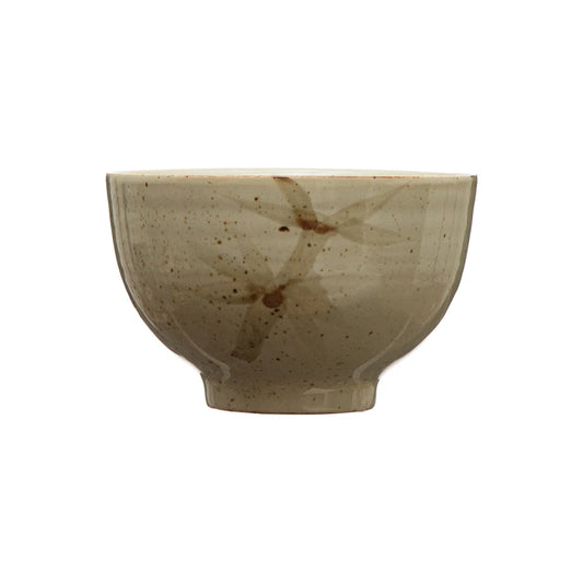 STONEWARE BOWL HAND PAINTED BAMBOO