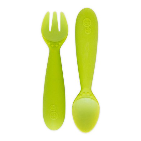 SILICONE MINI FORK & SPOON GRN