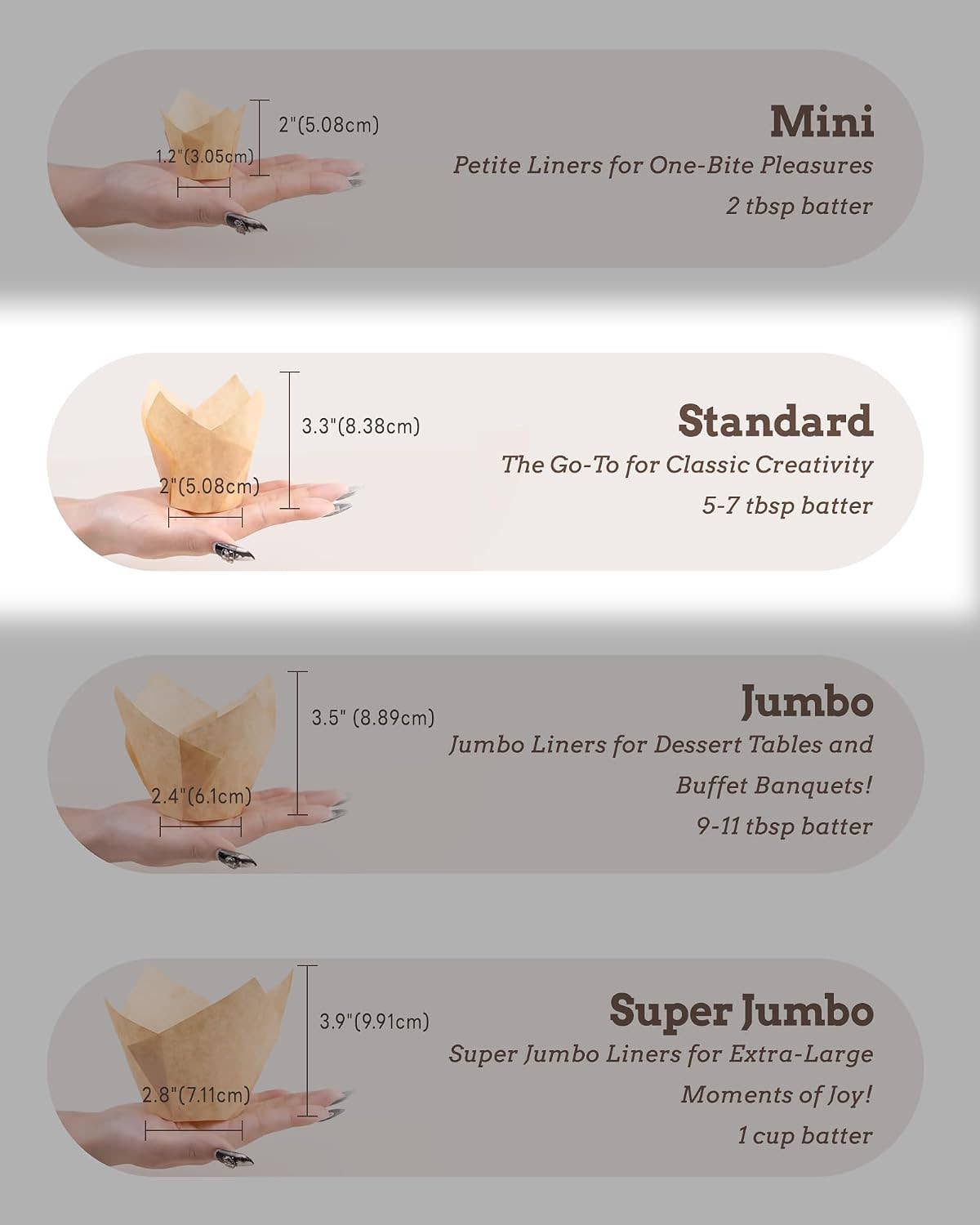 Tulip Cupcake Liners for Baking Cups Unbleached European Parchment paper Tulip Muffin Liners, Cupcake Wrapper for Party, Christmas: Brown / 200 / Standard