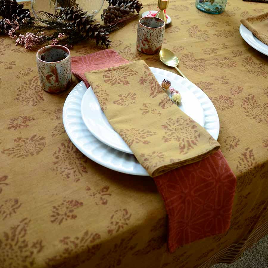 Organic Cotton Tablecloth, Block Print Floral | Marigold: 56"x84"
