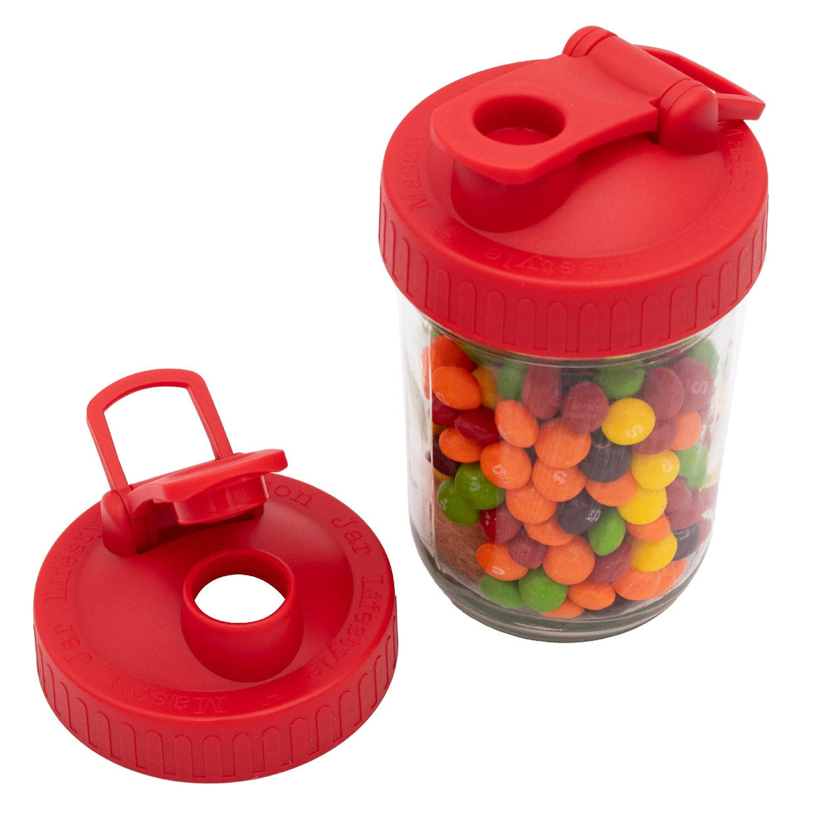 Pour & Store Shaker Lid with Carry Loop for Mason Jars: Cherry red / Regular mouth / Updated