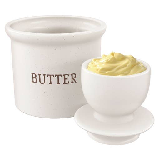 KOOK FRENCH BUTTER KEEPER DISH, CERAMIC: OATMEAL
