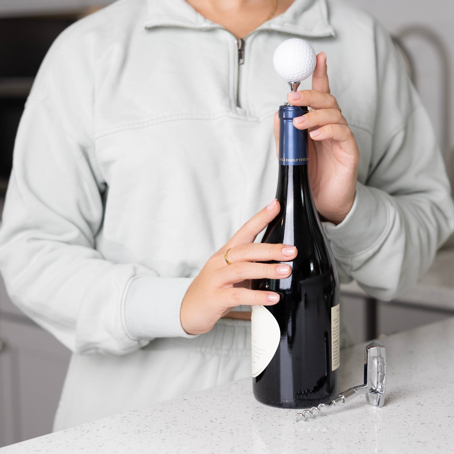 GOLFERS CORKSCREW WINE OPENER & BOTTLE STOPPER SET