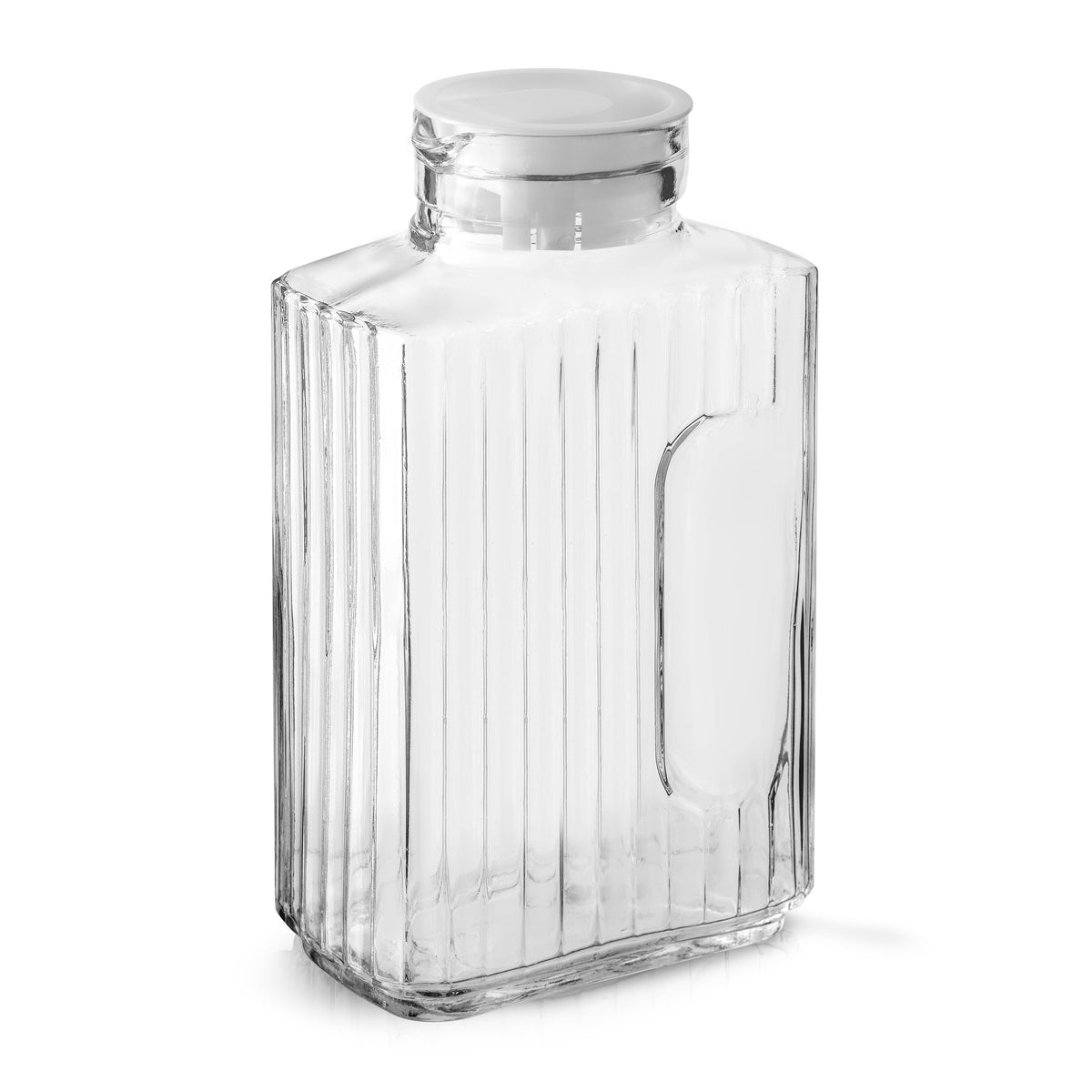 Rectangle Fluted Glass Pitcher & 2 Lids 67 oz