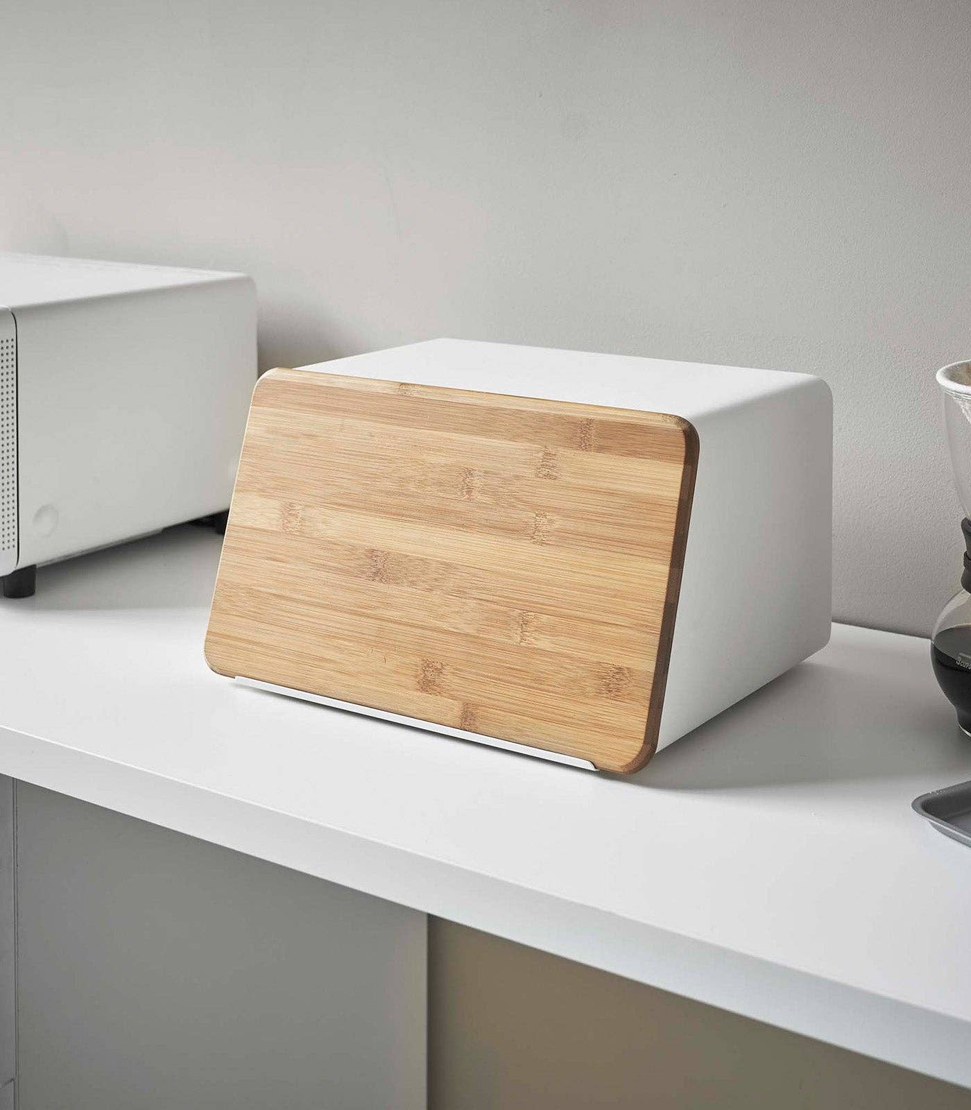 Bread Box with Cutting Board Lid - Steel + Wood: White