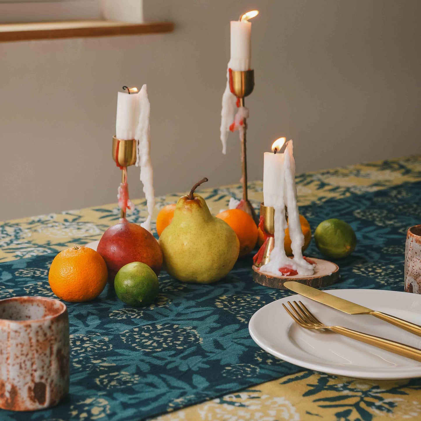 Green Floral Table Runner, Block Print Cotton | Flower Field