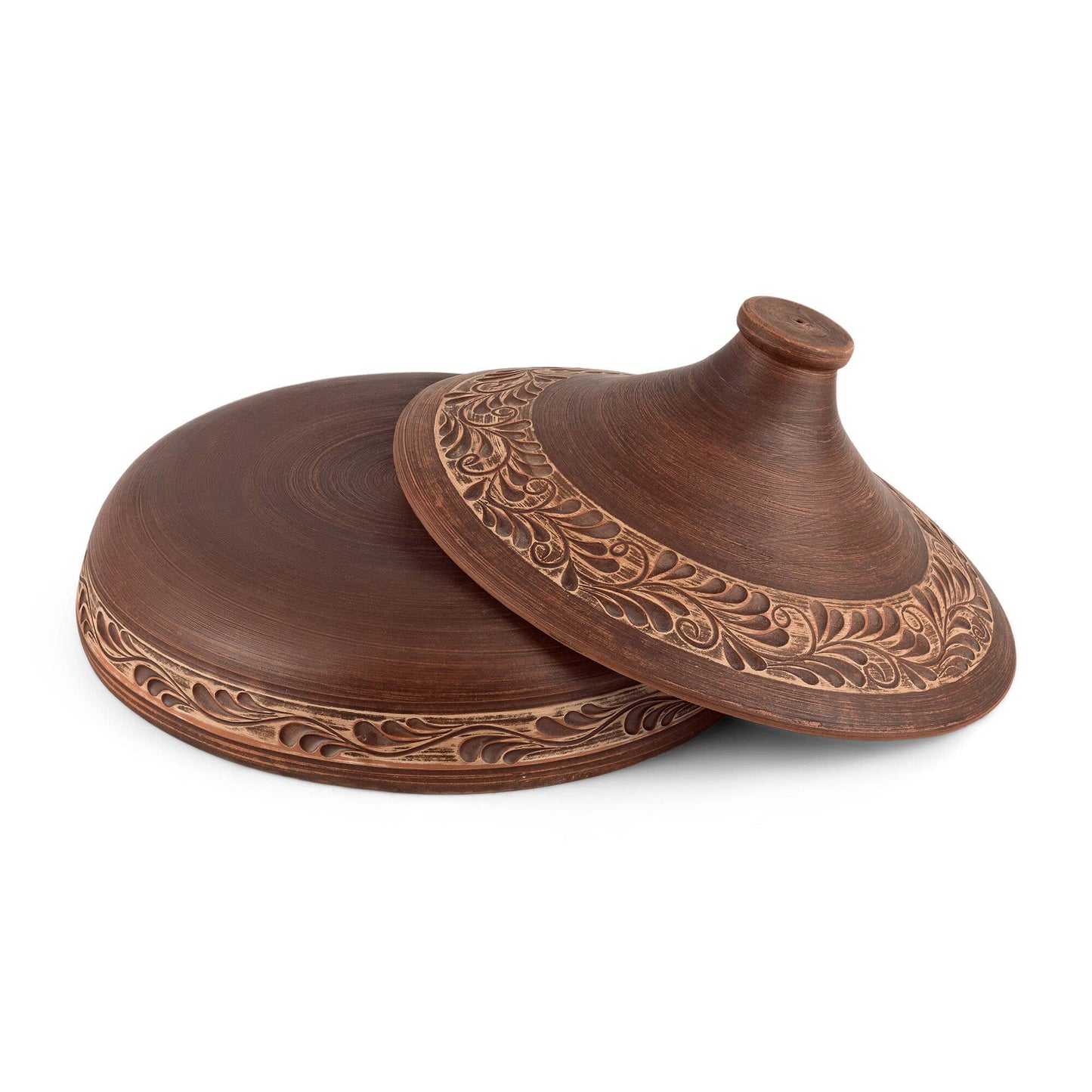HANDMADE RED CLAY STONEWARE TAJINE ENGOBE DÉCOR