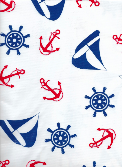 NANTUCKET NAUTICAL TABLECLOTH BLUE/RED 84 X 47.5