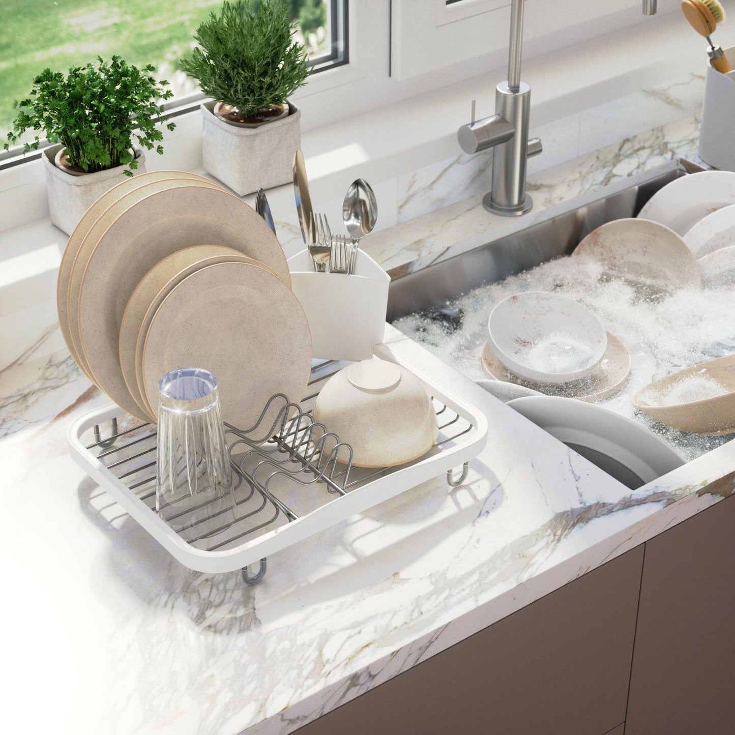 SINKIN DISH RACK: WHITE-NICKEL