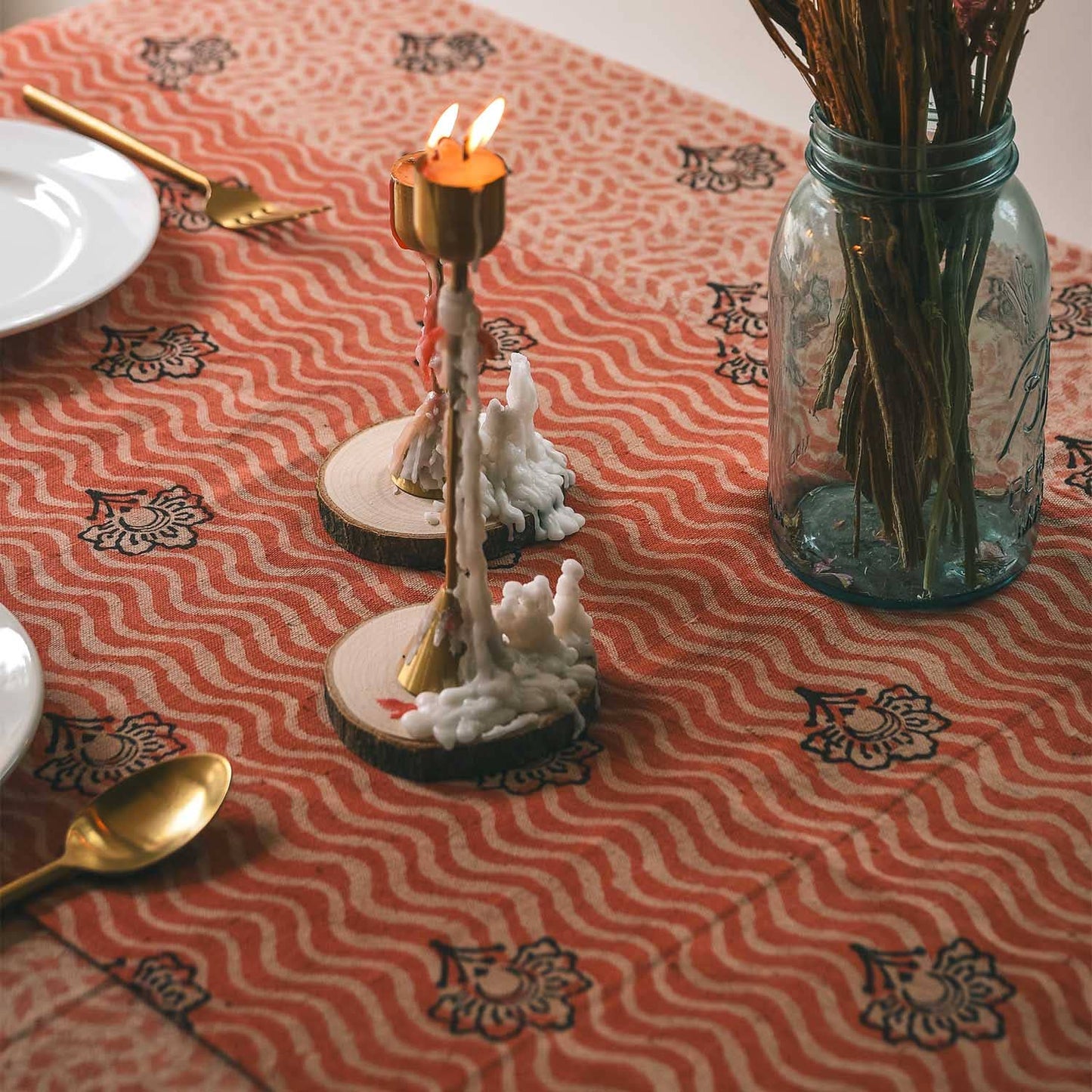 Coral Floral Block Printed Table Runner | Omelia