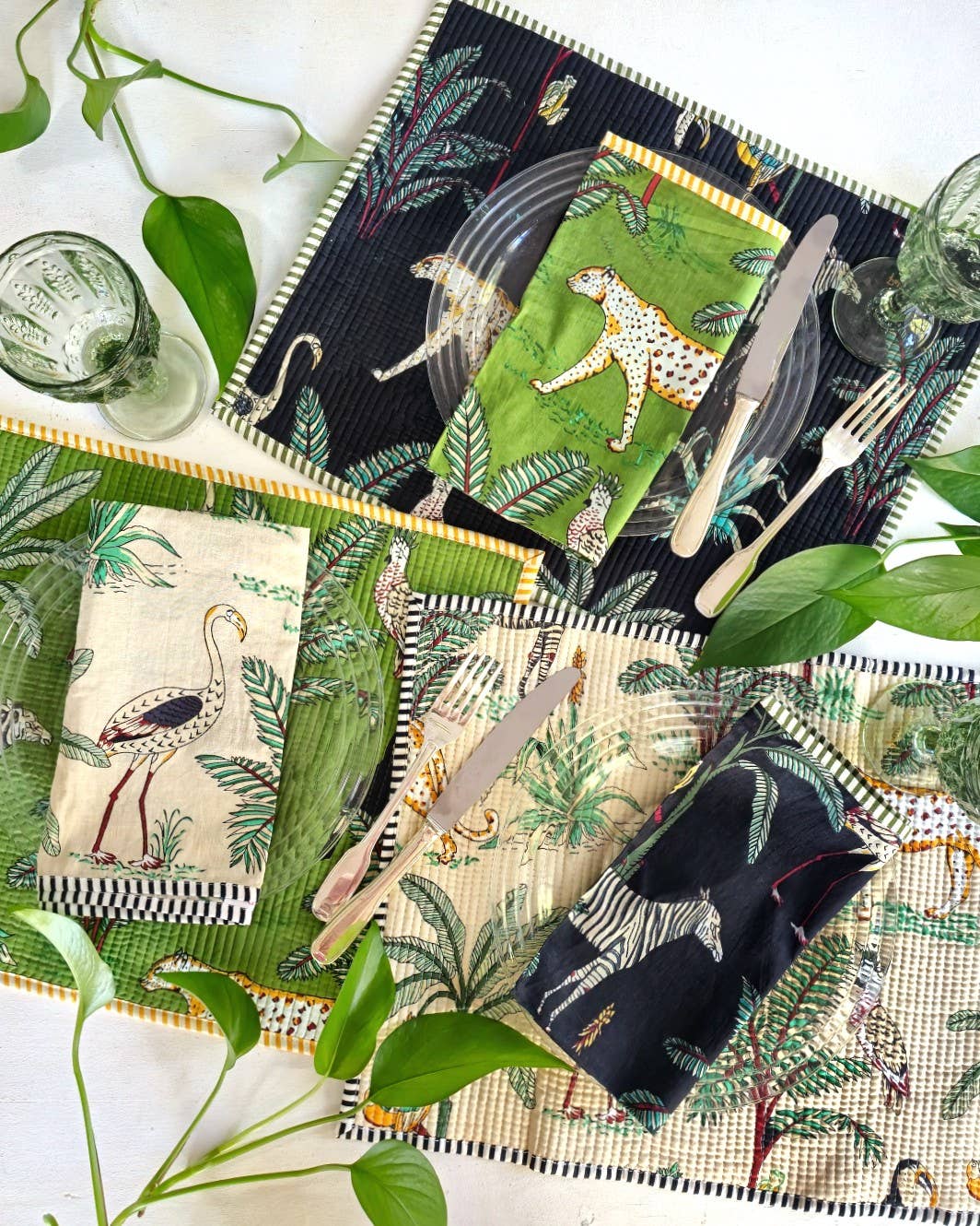 NAPKINS JUNGLE BLACK SET/4